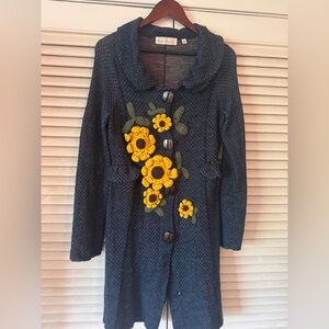 ADORBS AF ANTHROPOLOGIE BRAND CHARLIE & ROBIN EMBROIDERED SWEATER COAT